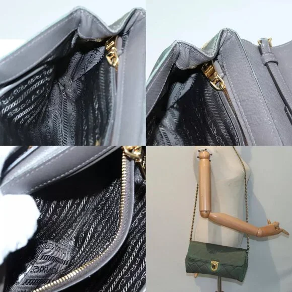 PRADA Chain Quilted Shoulder Bag Nylon Khaki Gold Auth 90227 - Picture 13 of 15